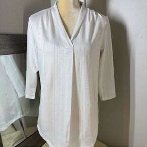 White Fitted Blouse with unique pointelle eyelet design
